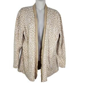 J. Crew Cardigan Sweater Large Leopard Open Khaki Ivory AW726 Animal Pockets